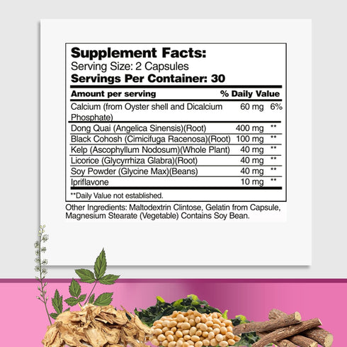 Menopause Supplements for Women - Perimenopause Support with Dong Quai & Black Cohosh, 60 Caps