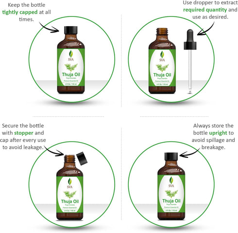 SVA Thuja Essential Oil – 4 Fl Oz, 100% Natural for Diffuser, Hair Care, Skin Care, Aromatherapy, with Dropper