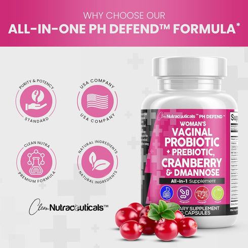 Vaginal Probiotics for Women + Prebiotics 20 Billion Cranberry Pills for Urinary Tract Health, 30 Capsules