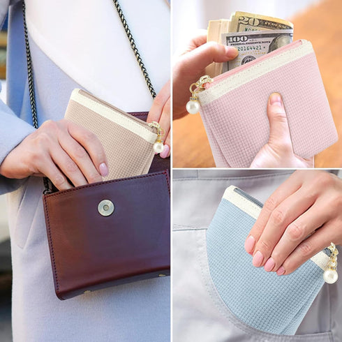 Teircno Preppy Corduroy Period Bag for Women, Cute Sanitary Napkin Storage Bag Portable Period Pouch with Pearl Zipper