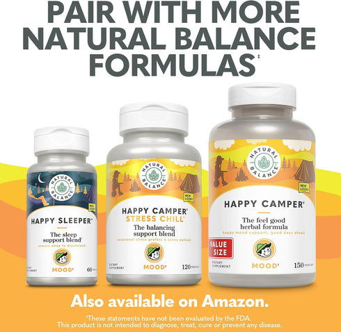 Natural Balance Happy Camper - Feel-Good Mood Support Supplement with Gotu Kola, Passion Flower, and Kava Kava - 60-Day