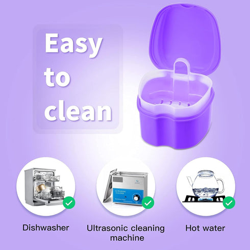 Denture Soaking Cup, Dental Retainer Case Cleaning with Strainer Basket, Orthodontic Bath Box, Mouthguard Storage