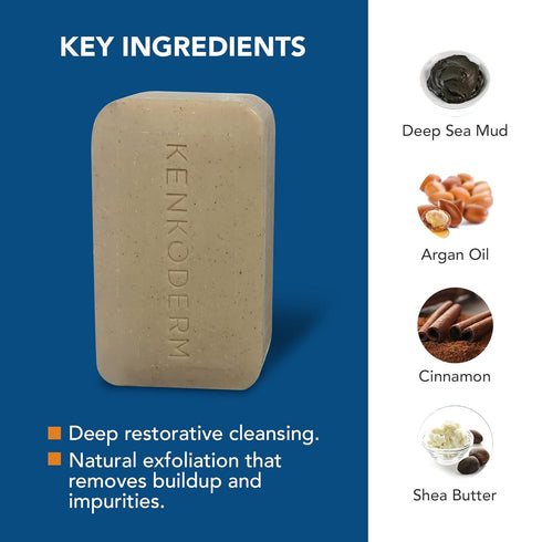 Kenkoderm Psoriasis Dead Sea Mud Soap - Natural Exfoliating Body & Face Cleanser, 4.25 Ounce