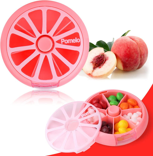 KINMINGZHU 7 Creative Portable Mini Day Weekly Circular Shape Rotary Cute Fruit Style Pill Storage Case Box (Pomelo)