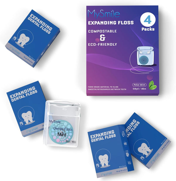 MySmile Woven Dental Floss, Effective Plaque Removal, Mint, Waxed, Vegan, Kid-Friendly, 50 Yards