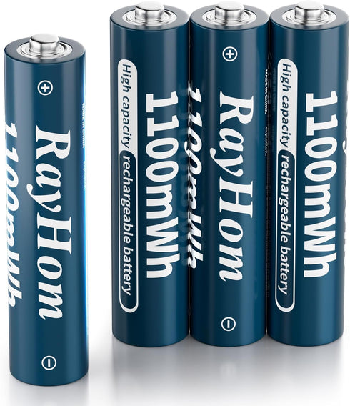 RayHom 4 Pack AAA Lithium Rechargeable Batteries, 1100mWh High Capacity, 1.5V Constant Output,