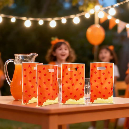 SAVITA 50pcs 25x16.5cm/9.8x6.5in Anime Theme, Plastic Party Favor Goodie Candy Treat Snack Gift Bag with Handles Yellow