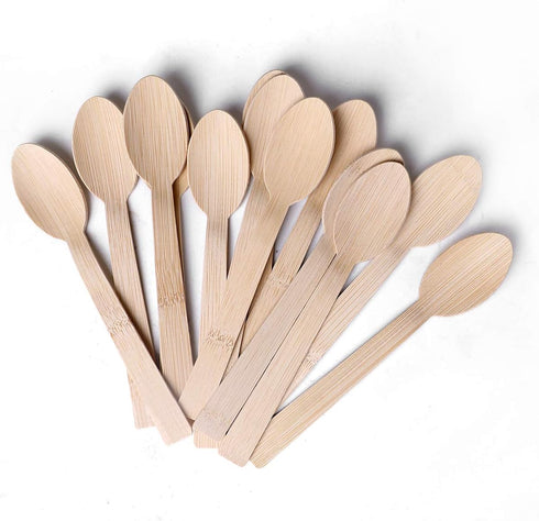 BANBU Bamboo Utensils Disposable, 100PK Bamboo Spoons, 100% Biodegradable Compostable Renewable Natural Travel Cutlery,