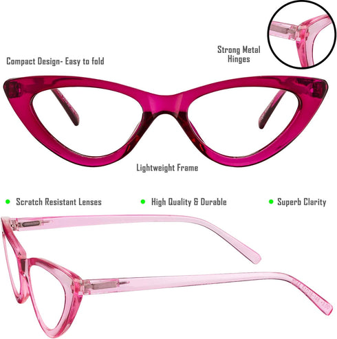 Yogo Vision Cateye Reading Glasses for Women, Light Spring Hinge Frame