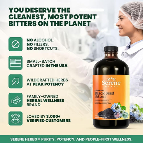 Immune 16 oz Serene Herbs Organic Black Seed Oil Bitters Liquid - Black Cumin Seed Extract, Nigella Sativa, Pure
