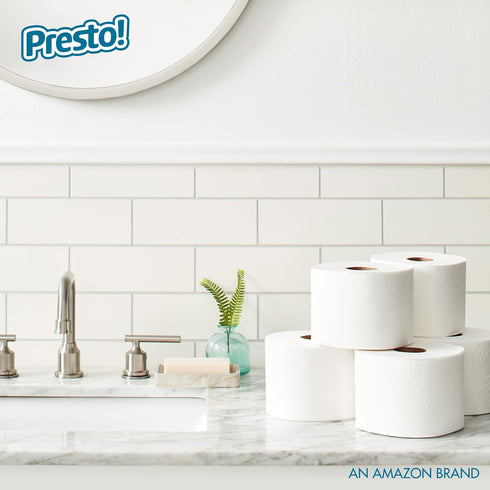 Amazon Brand - Presto! 2-Ply Ultra-Soft Toilet Paper, 24 Family Mega Rolls = 120 Regular Rolls, Unscented