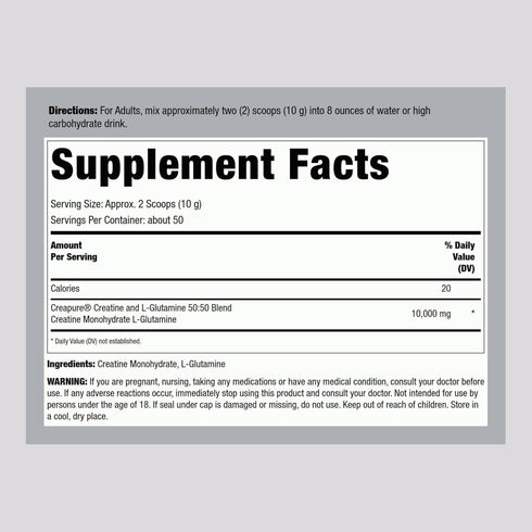 Fitness Labs German Creatine and L-Glutamine, 1.1 lbs, Monohydrate and Creapure Powder, Vegan Supplement
