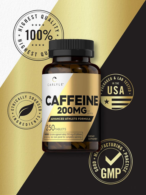 Carlyle Caffeine Pills, 200mg, 250 Tablets, Advanced Athlete Formula, Vegetarian, Non-GMO & Gluten Free Supplement