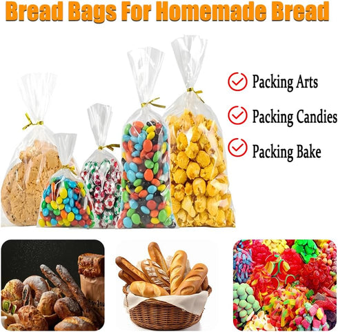 PEOKPIPLE 100 Pack Bakeries6"x2.4"x28" Reusable Bread Bags for Homemade Bread & Sandwich Bread Clear Plastic Storage
