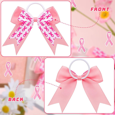 MTLEE 20 Pieces Pink Breast Cancer Awareness Cheer Hair Bows, 7.5 Inch Large Elastic Scrunchies