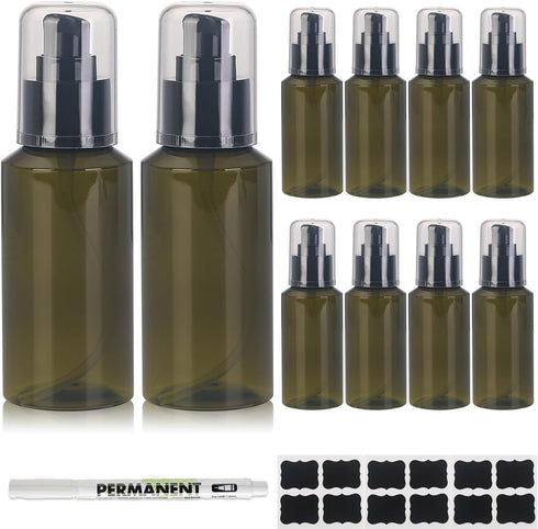 Sookdeo Mini Dispenser Portable Free Refillable Bottle with Pump & Lid for Travel Shampoo Conditioner Shower Soap Work Hand Dish Soap Lotion Makeup Essential Oil, 10 Pack, 3oz, 100ml (Green) by SOOKDEO