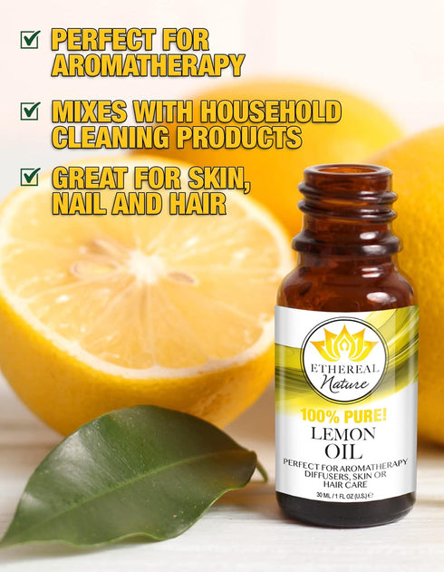 Ethereal Nature 100% Pure Lemon Oil, 1.01 Fluid Ounce