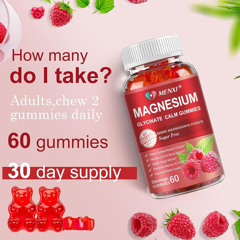 Magnesium Gummies 600mg per Serving - Magnesium Glycinate 400mg and L-Threonate 200mg, Sugar Free Supplement