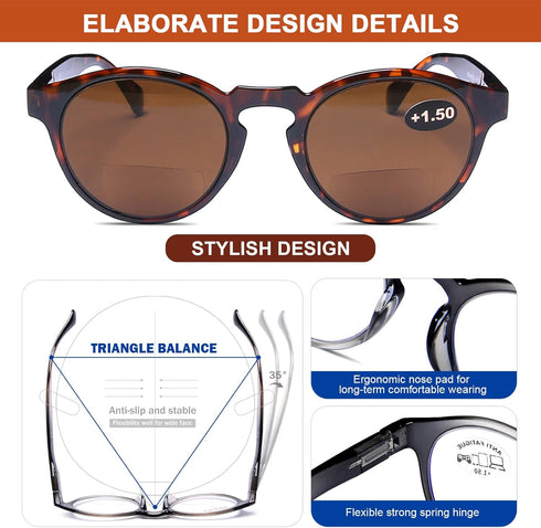 AQWANO 3 Pack Bifocal Reading Sunglasses, Fashion Bifocal Sun Readers for Women Men, 1.0