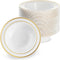 MATANA 25 Pack Plastic Bowls for Parties in White with Gold Rims, 7.5" Inch (12oz) Reusable for Events and Picnics