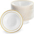 MATANA 25 Pack Plastic Bowls for Parties in White with Gold Rims, 7.5" Inch (12oz) Reusable for Events and Picnics