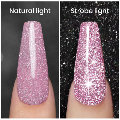 Pink Gel Nail Polish, Reflective Glitter Gel, Diamond Shimmer Nailpolish, Soak Off UV LED Cure Required for Nail Art