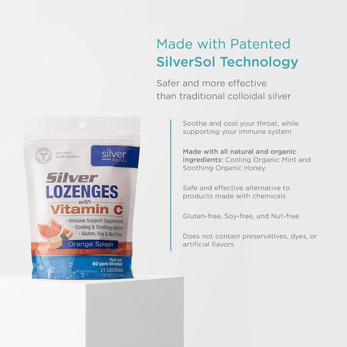 Silver Biotics Colloidal Silver Lozenges | 60 ppm SilverSol Ag4O4 Technology | Immune Support + Throat Soothing | 21