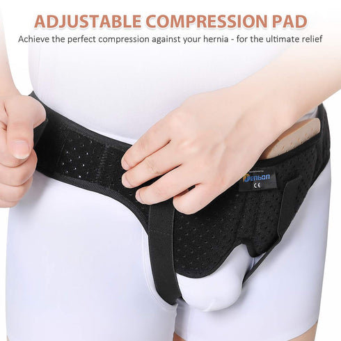 Tenbon Inguinal Hernia Belts for Men and Women, Adjustable Waist Strap with 2 Removable Compression Pads for Sports