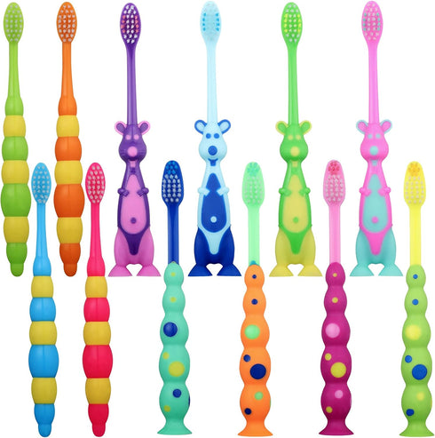 12 Pieces Toddler Toothbrush Bulk Kids Toothbrush Pack, Manual Baby Toothbrushes with Covers, Soft Bristle Animal Design
