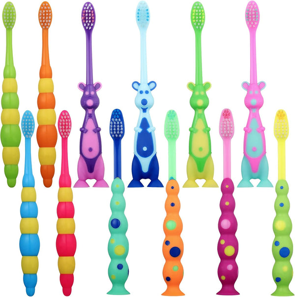 12 Pieces Toddler Toothbrush Bulk Kids Toothbrush Pack, Manual Baby Toothbrushes with Covers, Soft Bristle Animal Design