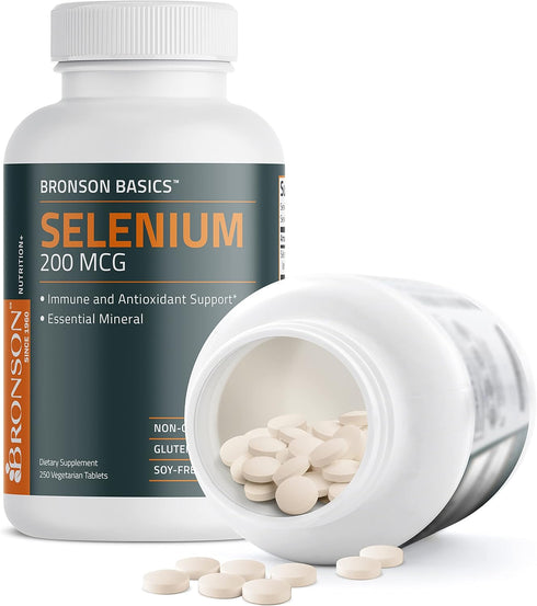 Bronson Selenium 200 mcg, Immune & Antioxidant Support, Essential Mineral, 250 Vegetarian Tablets