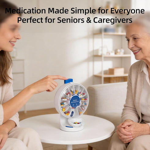 JULOS 14-Day 14 Push Button Pill Dispenser for Seniors & Caregivers | Standing or Wall-Mount Medication Organizer
