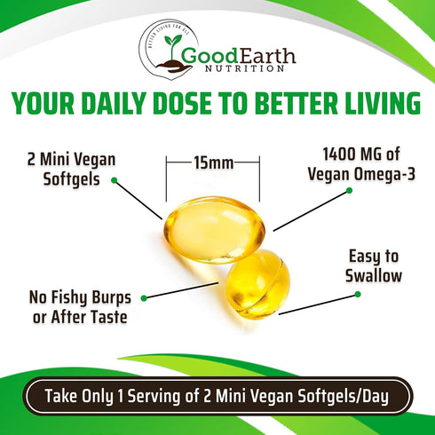 Algal Oil - Vegan DHA Omega 3 Fish Oil Supplements - 60 Mini Fish Softgels for Heart & Immune Support