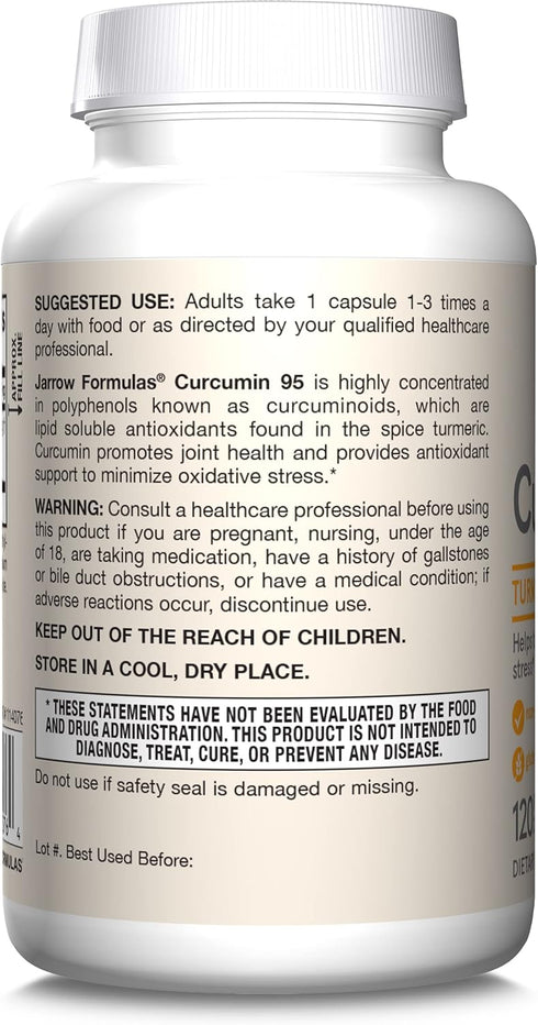 Jarrow Formulas Curcumin 95 500 mg, Turmeric Curcumin Extract for Antioxidant Support, 120 Veggie Capsules