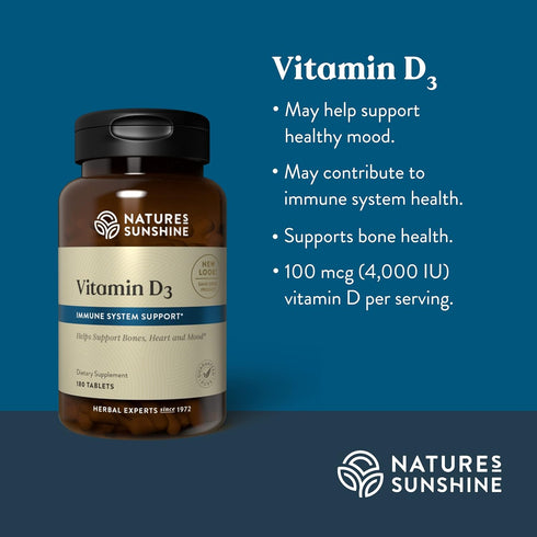 Nature's Sunshine Vitamin D3, 180 Tablets, Supports Bone Health & Overall Health, May Improve Mood