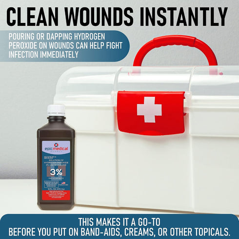 H2O2 3% 16 oz, 16oz (Pack 2) Epic Medical Supply Hydrogen Peroxide Solution USP - First Aid Antiseptic & Multipurpose