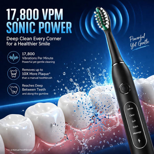 Paradise Bliss Quality 8 5 IPX7 Electric Toothbrush for Adults with Replacement Brush Heads, SunnyNest Rechargeable