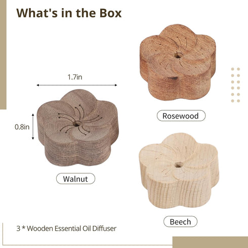 3 PCS Natural Wood Essential Oil Diffuser, Small Plum Blossom Aromatherapy Diffuser for Home, Offices, Yoga