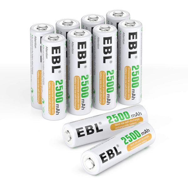 EBL AA Batteries, 10 Counts, 2500mAh, 1.2V High Performance, Precharged Ni-MH Rechargeable
