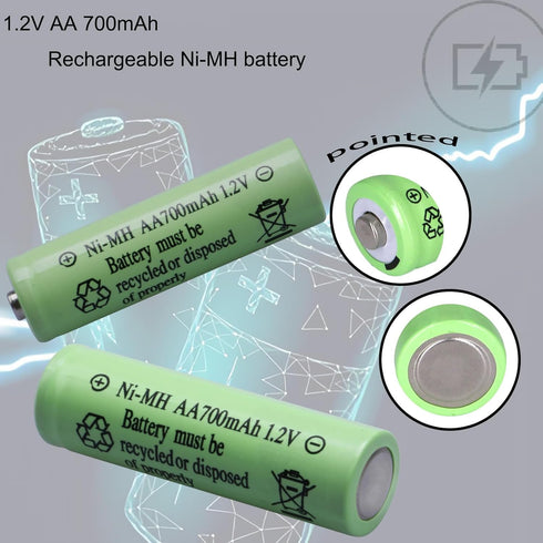 Yibatopow 8 Packs 1.2V 700mAh AA Ni-MH Rechargeable Batteries,Double A Solar Lights Battery for Outdoor String Lights