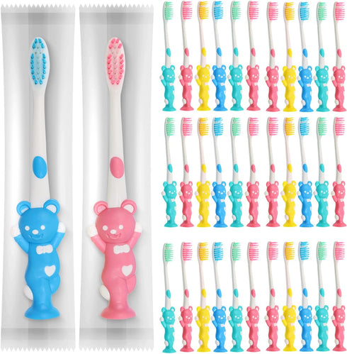100pcs Toddler Toothbrush Kids Manual Toothbrush, Individually Wrapped for Age 2+, 4 Colors for Boys and Girls