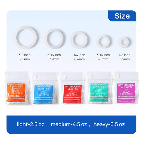 JMU Clear Orthodontic Elastics 3/8 Medium, 300 Pack Latex Free Dental Rubber Bands Made in USA