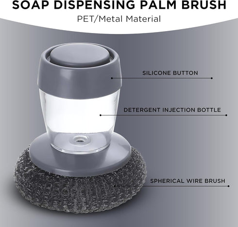 Stainless Steel Scrubber with Soap Dispensing Handle, Heavy Duty Pot Scrubber, Gray