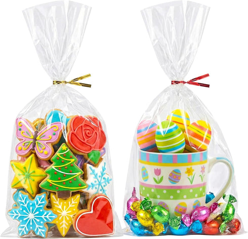 Morepack Cello Cellophane Treat Bags,200 Pieces 7x13 Inches Clear Plastic Gift Bags