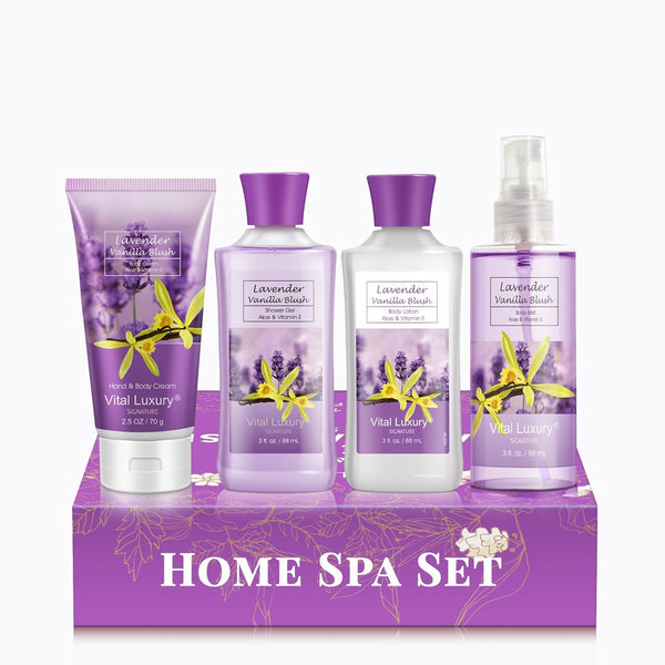 Bath & Body Travel Kit - Lavender Vanilla Blush Fragrance Mist, Body Lotion, Shower Gel, Body Cream, 3 Fl Oz