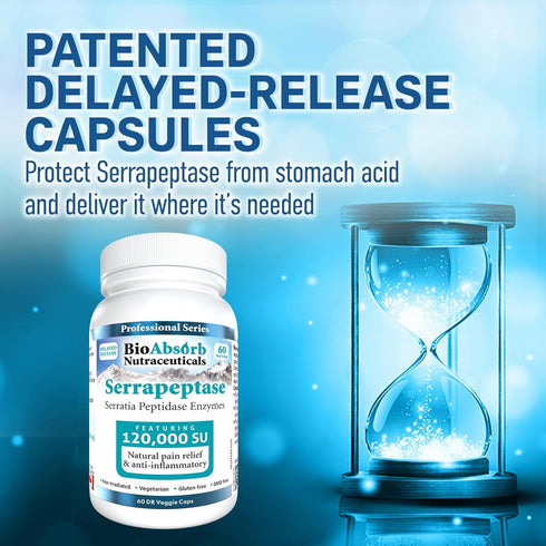 Bio Absorb Serrapeptase Supplement 120000 Units (SPU) - High Potency Enzyme, 60-Day Supply, Delayed Release Vegetarian