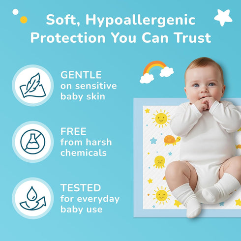 SunnyGuard 13 18 Inches, 50 6 33 46 CM Disposable Changing Pads for Baby x Diaper Changing Pad with Unique Design