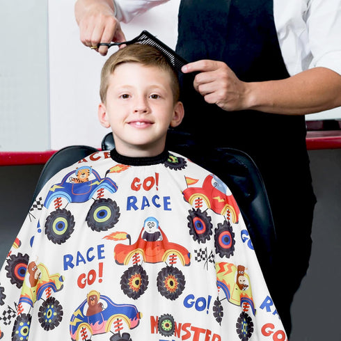 Kids Haircut Cape Waterproof, Unisex Barber Cape with Adjustable Neckline, 51 x 36 Inch Cartoon Truck Design