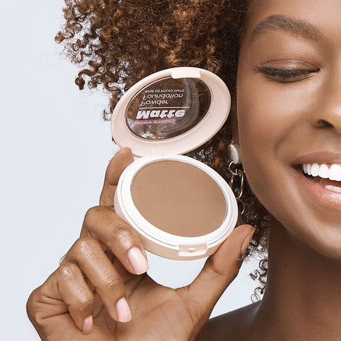 Ruby Kisses Pressed Compact Face Powder Foundation, Full Coverage Matte Lightweight Makeup Setting Powder (Chestnut)