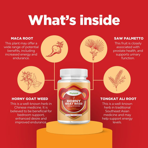 Pure Horny Goat Weed Extract with Maca Powder – Immune Support, 60 Capsules for Drive and Stamina
